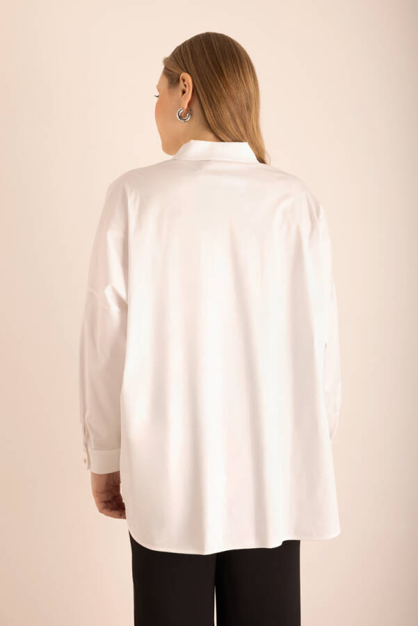 Beyaz Omuz Bantları İşleme Detaylı Cotton Tunik - 6