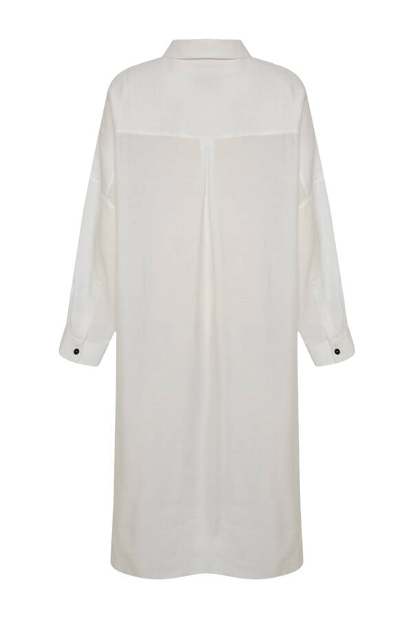 Beyaz Püsküllü Rahat Kesim Keten Tunik - 2