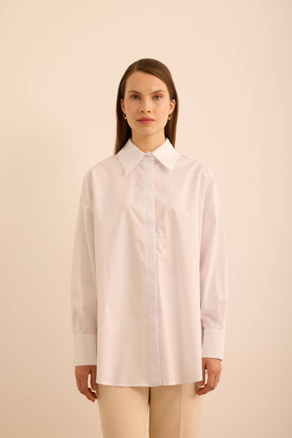 Beyaz Rahat Form Cotton Gömlek - Aker