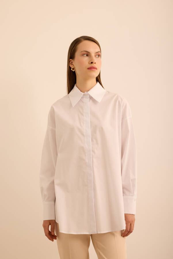 Beyaz Rahat Form Cotton Gömlek - 3