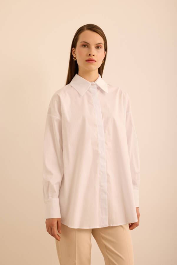 Beyaz Rahat Form Cotton Gömlek - 5