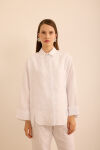 Beyaz Rahat Form Keten Bluz - 1