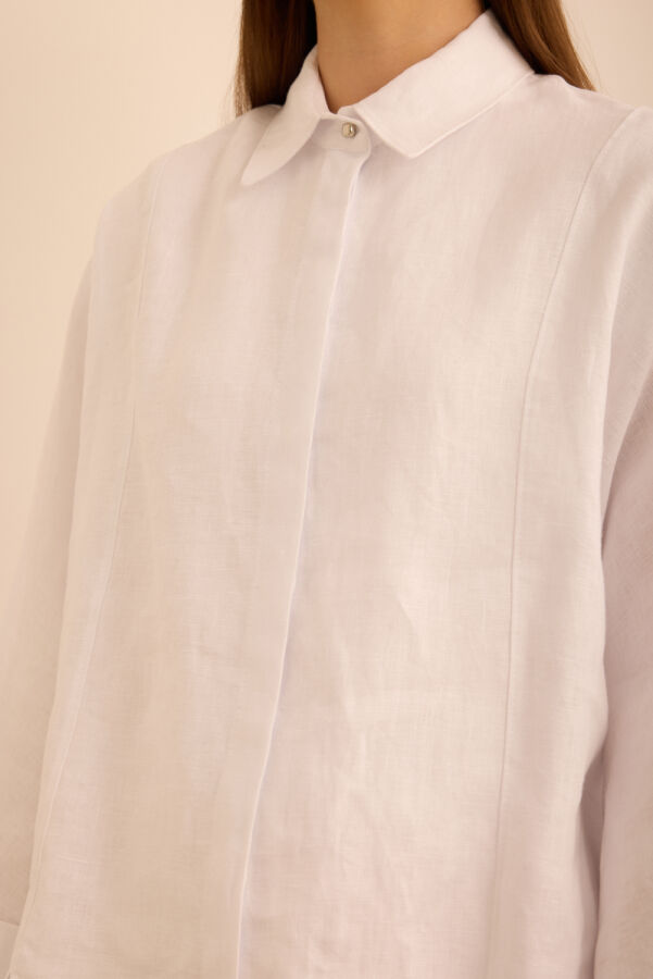 Beyaz Rahat Form Keten Bluz - 5