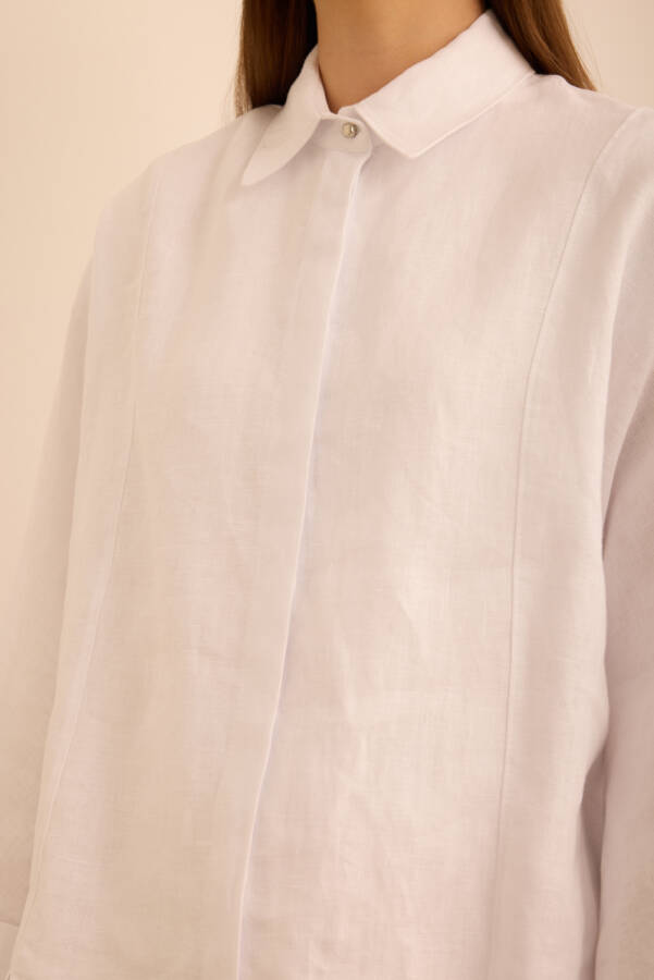 Beyaz Rahat Form Keten Bluz - 5