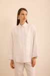 Beyaz Rahat Form Keten Bluz - 3