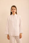 Beyaz Rahat Form Keten Bluz 