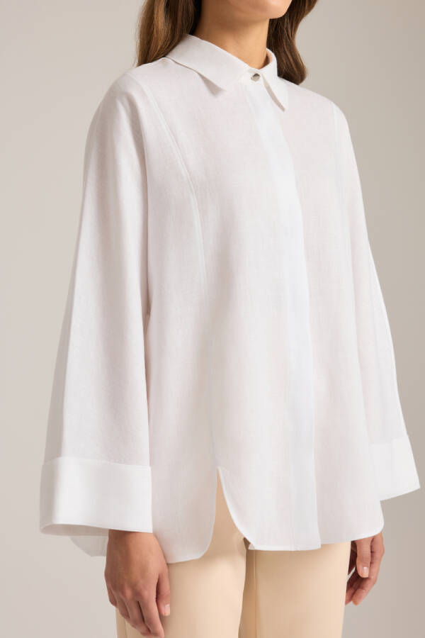 Beyaz Rahat Form Keten Tunik - Aker (1)
