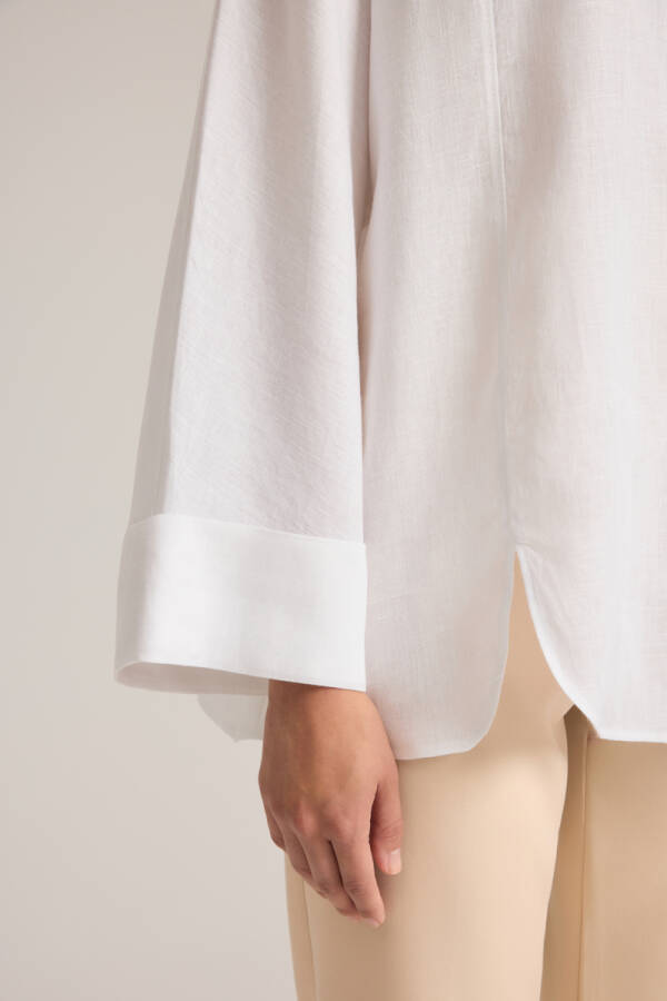 Beyaz Rahat Form Keten Tunik - 5