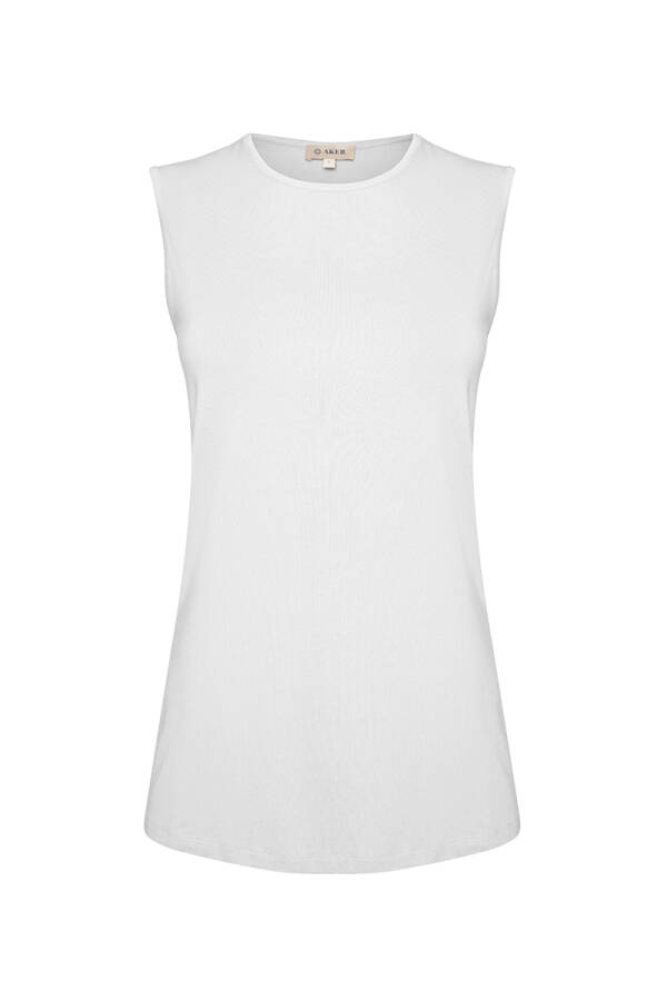 Beyaz Sıfır Kollu Bisiklet Yaka Body - Aker