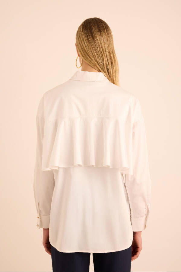 Beyaz Sırtı Volan Detaylı Cotton Gömlek - 7