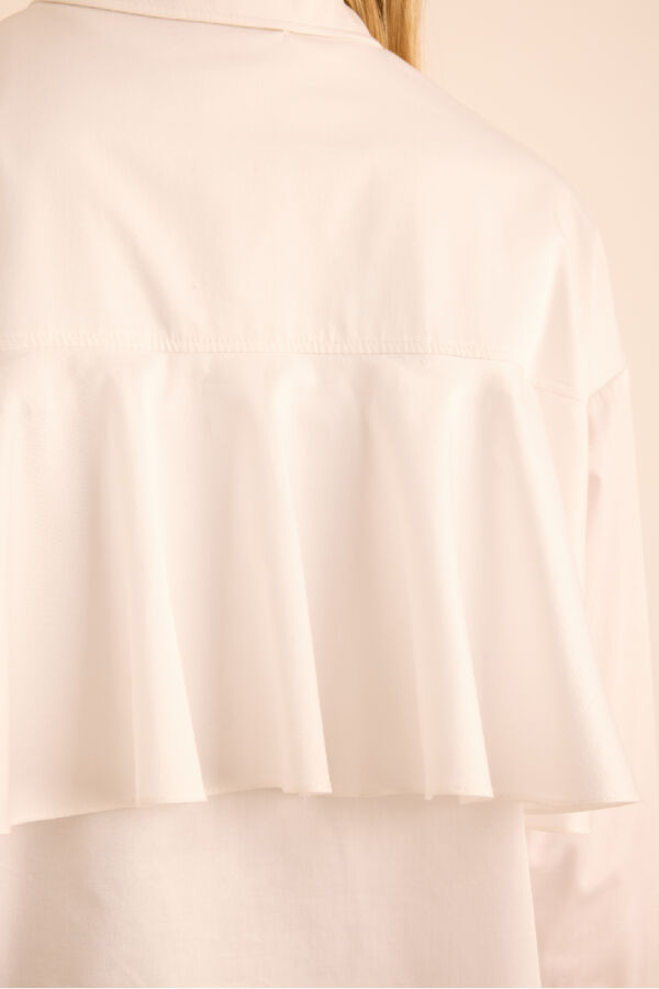 Beyaz Sırtı Volan Detaylı Cotton Gömlek - 3