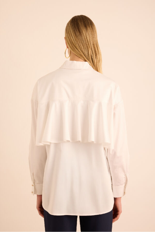 Beyaz Sırtı Volan Detaylı Cotton Gömlek - 7