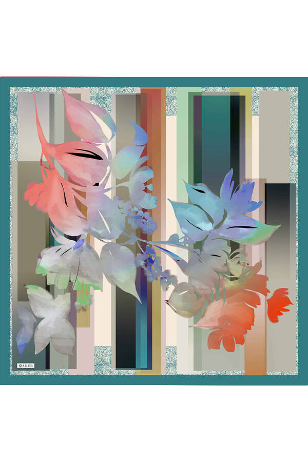 Yeşil Çiçek Desenli Soft Touch Eşarp - 1