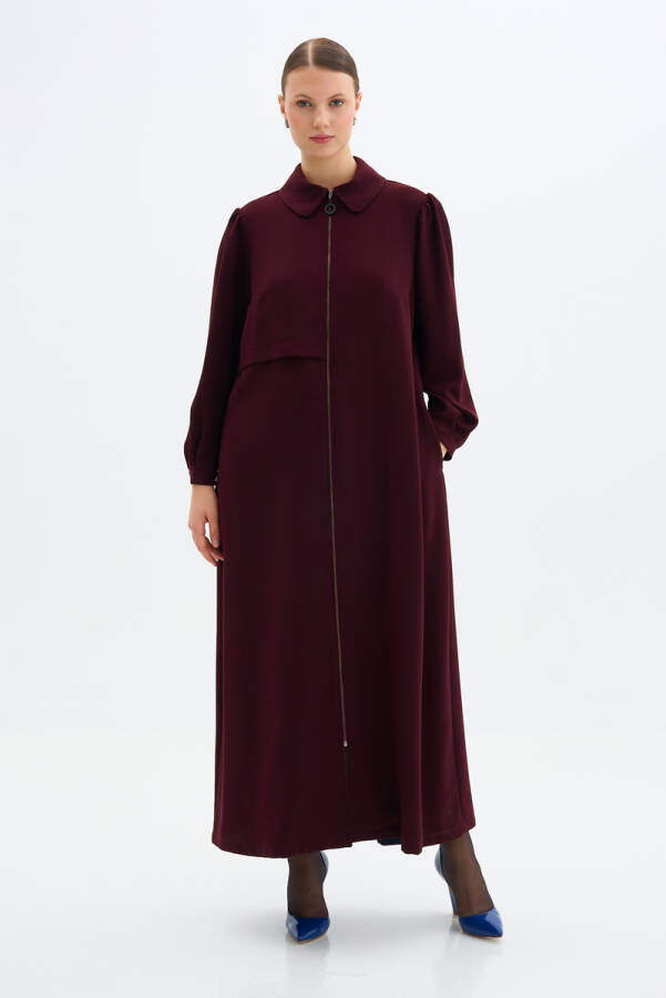 Bordo Fermuarlı Ferace - 2