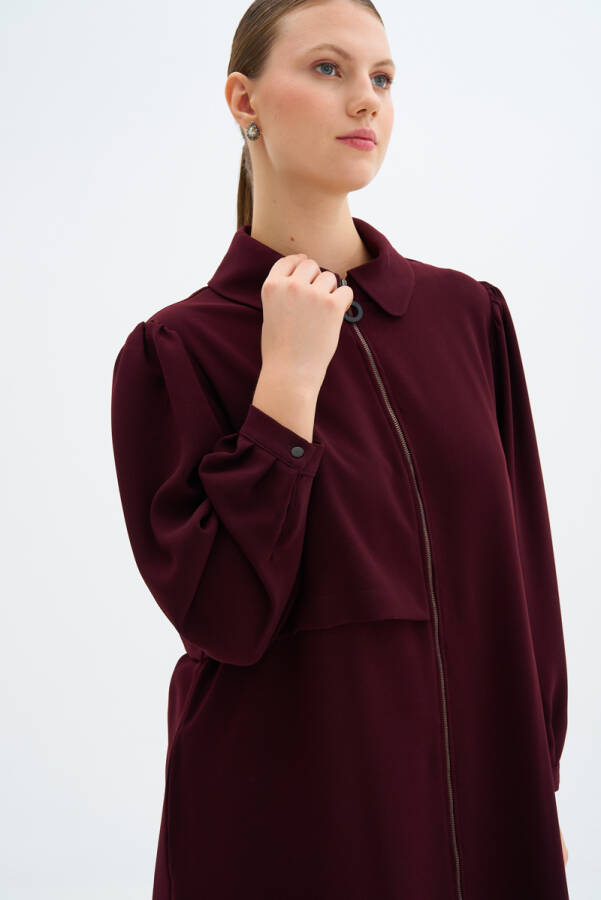 Bordo Fermuarlı Ferace - 3