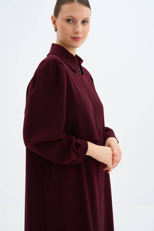 Bordo Fermuarlı Ferace - 4