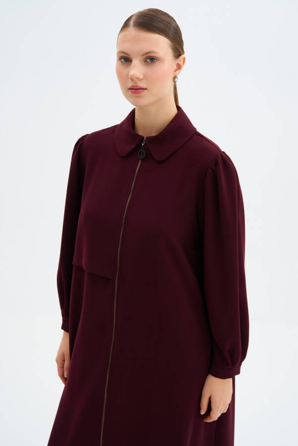 Bordo Fermuarlı Ferace - 5