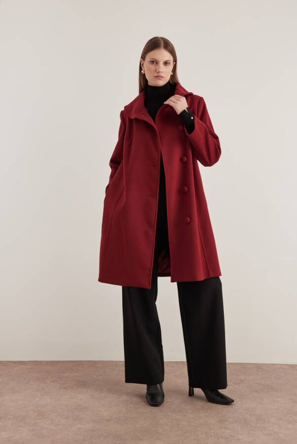 Bordo 8578112 Asimetrik Yaka Kaban - 2