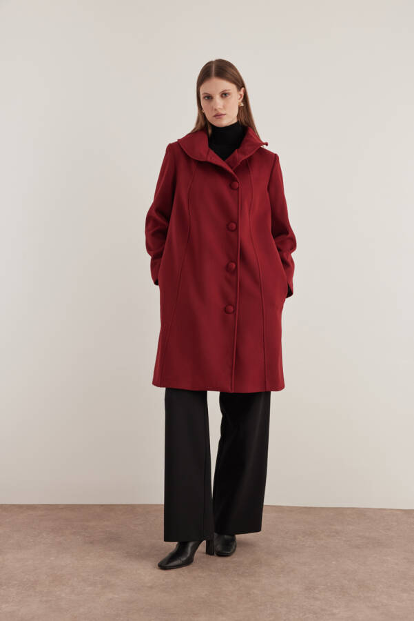 Bordo 8578112 Asimetrik Yaka Kaban - 3