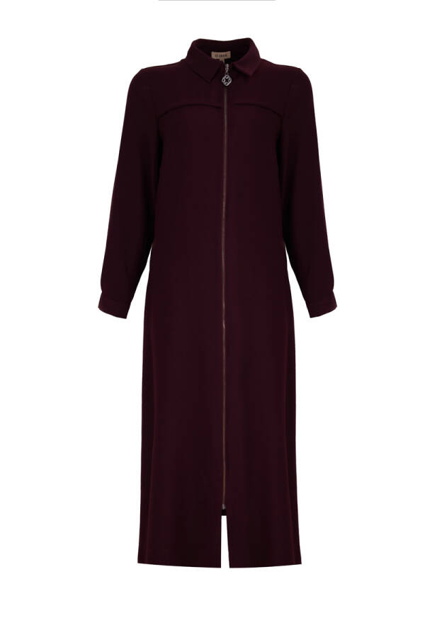 Bordo Anler Detaylı Fermuarlı Ferace - Aker