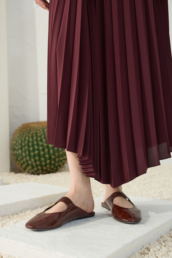 Bordo Asimetrik Piliseli Etek - 6