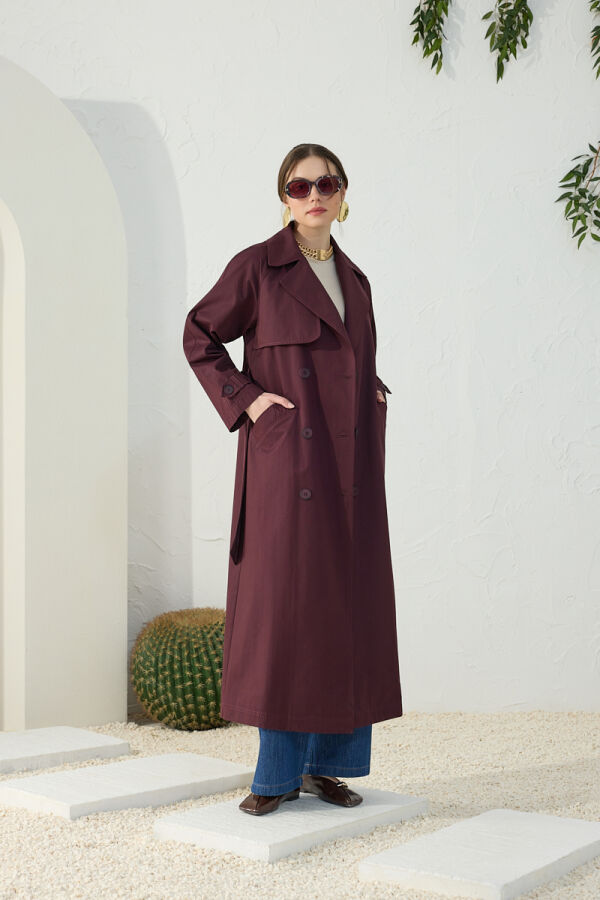 Bordo Astarsız Trençkot - Aker (1)