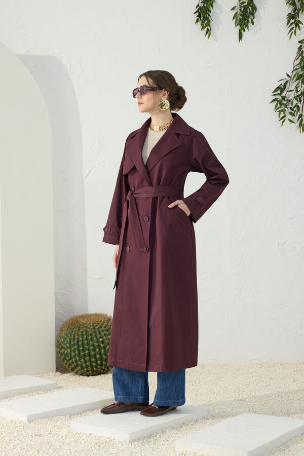 Bordo Astarsız Trençkot - 4