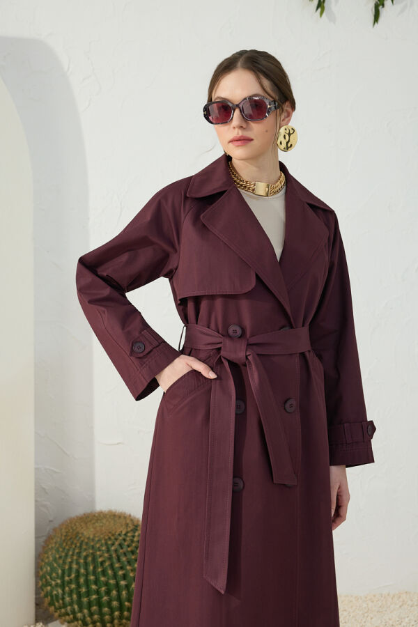 Bordo Astarsız Trençkot - 6