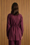 Bordo Beli Bağcıklı Tencel Tunik - 7