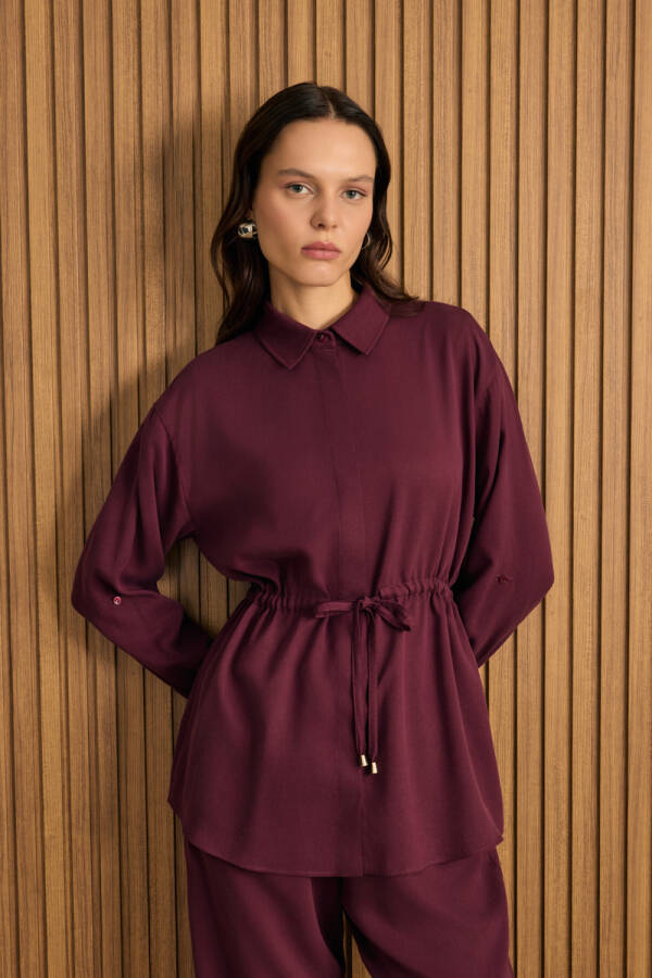 Bordo Beli Bağcıklı Tencel Tunik - Aker