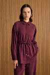 Bordo Beli Bağcıklı Tencel Tunik - 2