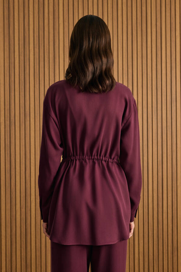 Bordo Beli Bağcıklı Tencel Tunik - 7