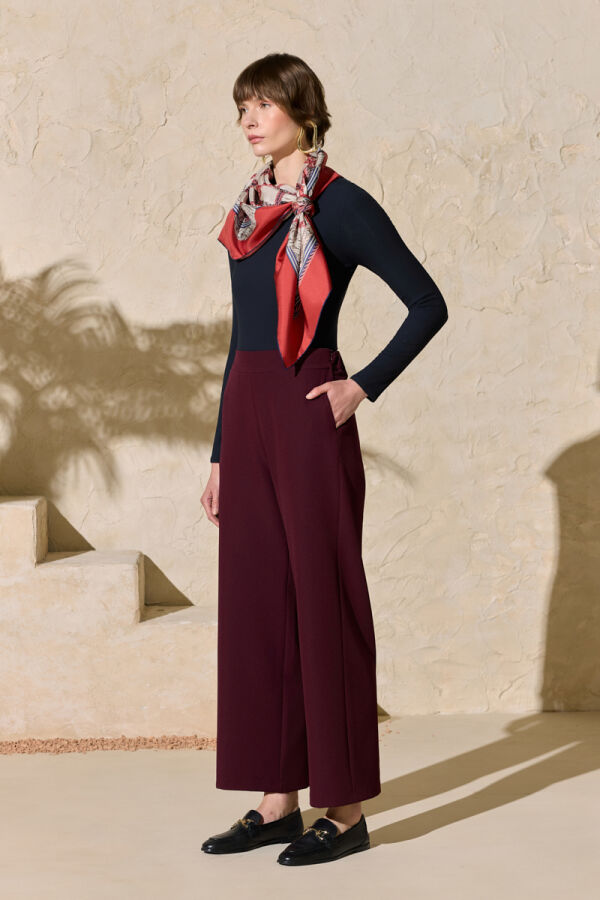 Bordo Arka Beli Lastikli Rahat Boru Paça Pantolon - 4