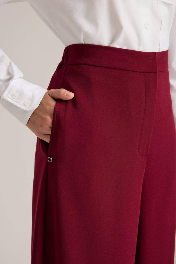 Bordo Beli Lastik Detaylı Dökümlü Pantolon Etek - 4
