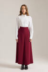 Bordo Beli Lastik Detaylı Dökümlü Pantolon Etek - 1