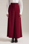 Bordo Beli Lastik Detaylı Dökümlü Pantolon Etek - 2