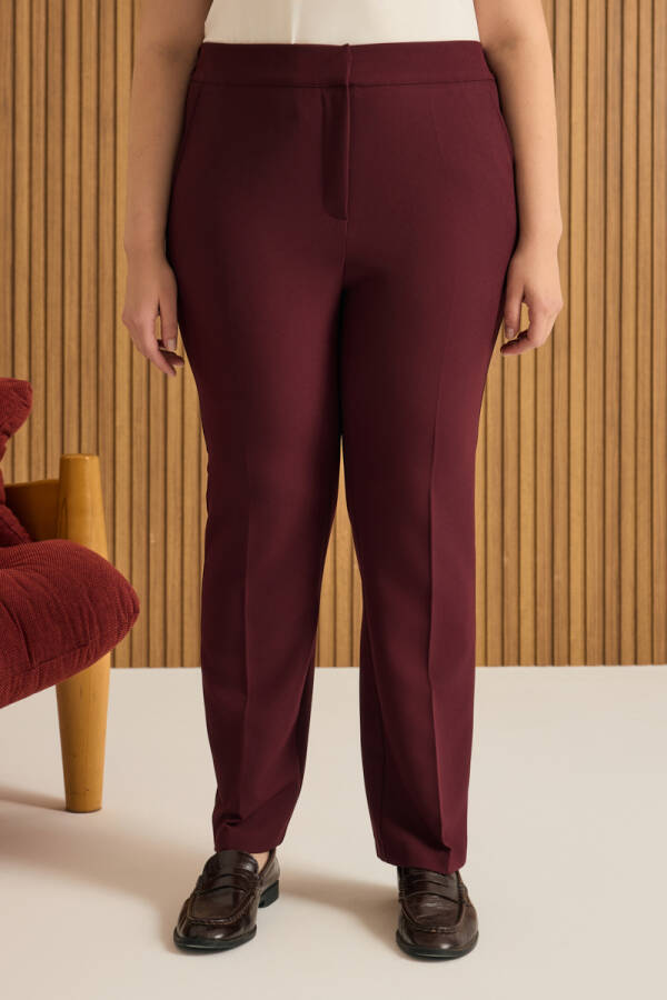 Bordo Beli Lastikli Dokuma Pantolon - 2