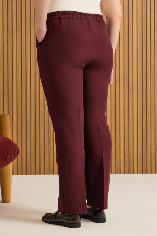 Bordo Beli Lastikli Dokuma Pantolon - 5