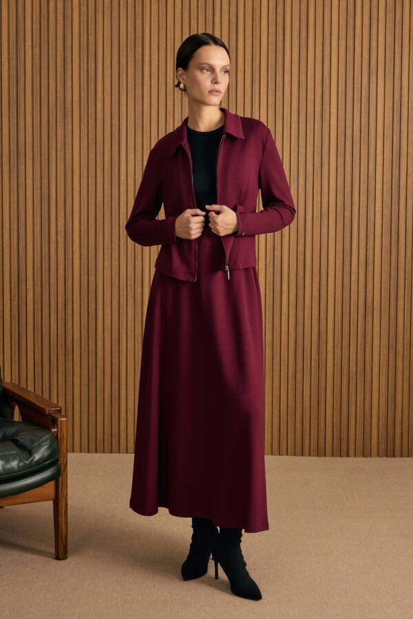 Bordo Beli Lastikli Örme Kloş Etek - Aker (1)