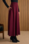 Bordo Beli Lastikli Örme Kloş Etek - 5