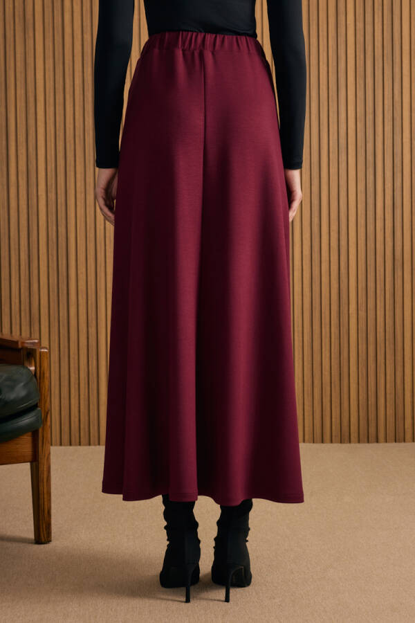 Bordo Beli Lastikli Örme Kloş Etek - 7