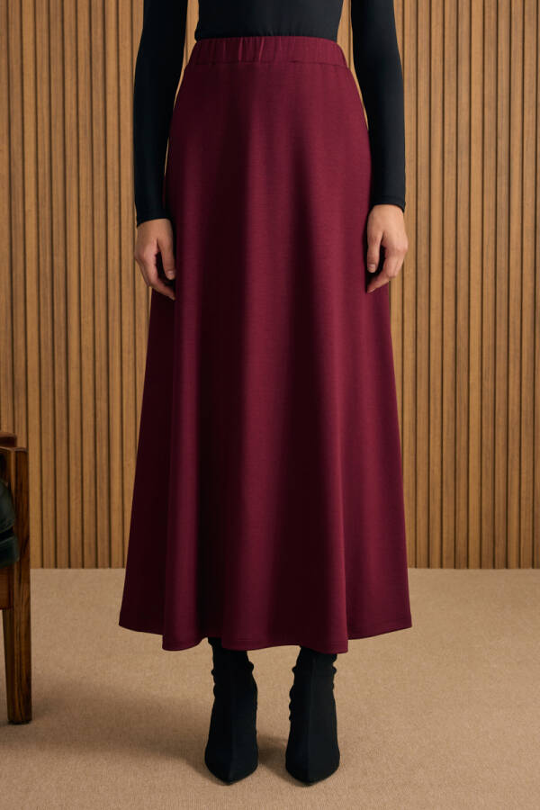 Bordo Beli Lastikli Örme Kloş Etek - 3