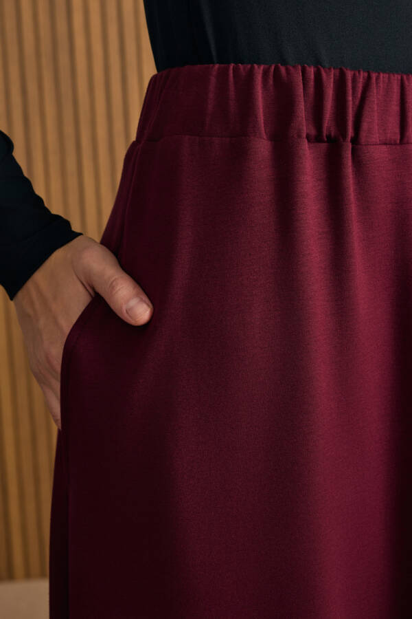 Bordo Beli Lastikli Örme Kloş Etek - 6