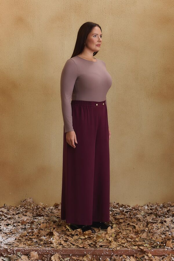 Bordo Beli Lastikli Pantolon Etek - 4