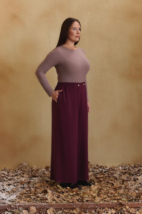 Bordo Beli Lastikli Pantolon Etek - 5