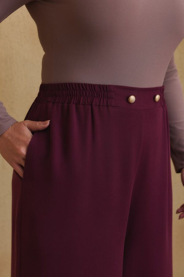 Bordo Beli Lastikli Pantolon Etek - 6
