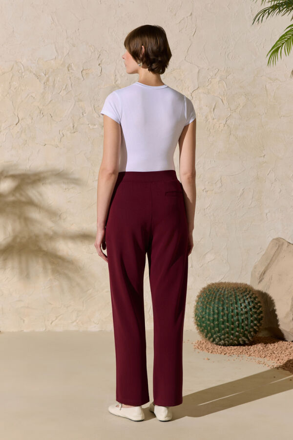 Bordo Beli Lastikli Pijama Altı - 4