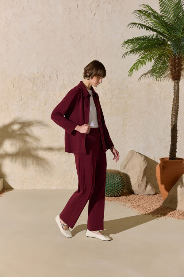 Bordo Beli Lastikli Pijama Altı - Aker