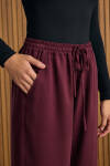 Bordo Beli Lastikli Tencel Pantolon - 5
