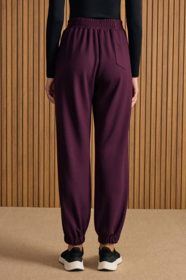 Bordo Beli ve Paçası Lastikli Viscon Örme Pantolon - 5